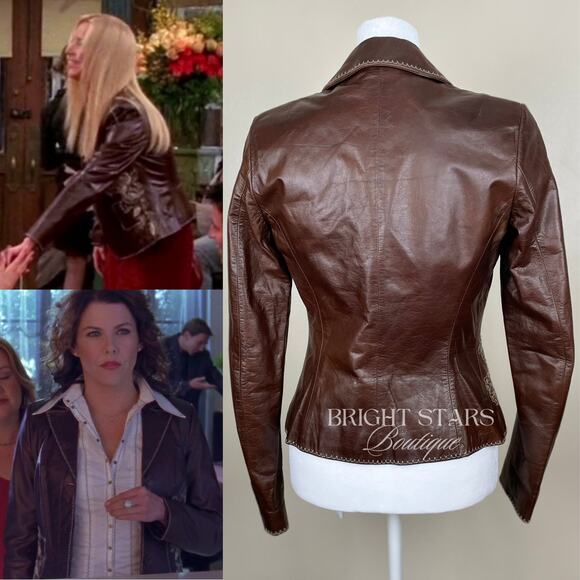 Rare Embroidered Leather Blazer Jacket ASO Lorelai Gilmore Phoebe Buffay Friends - Picture 2 of 11